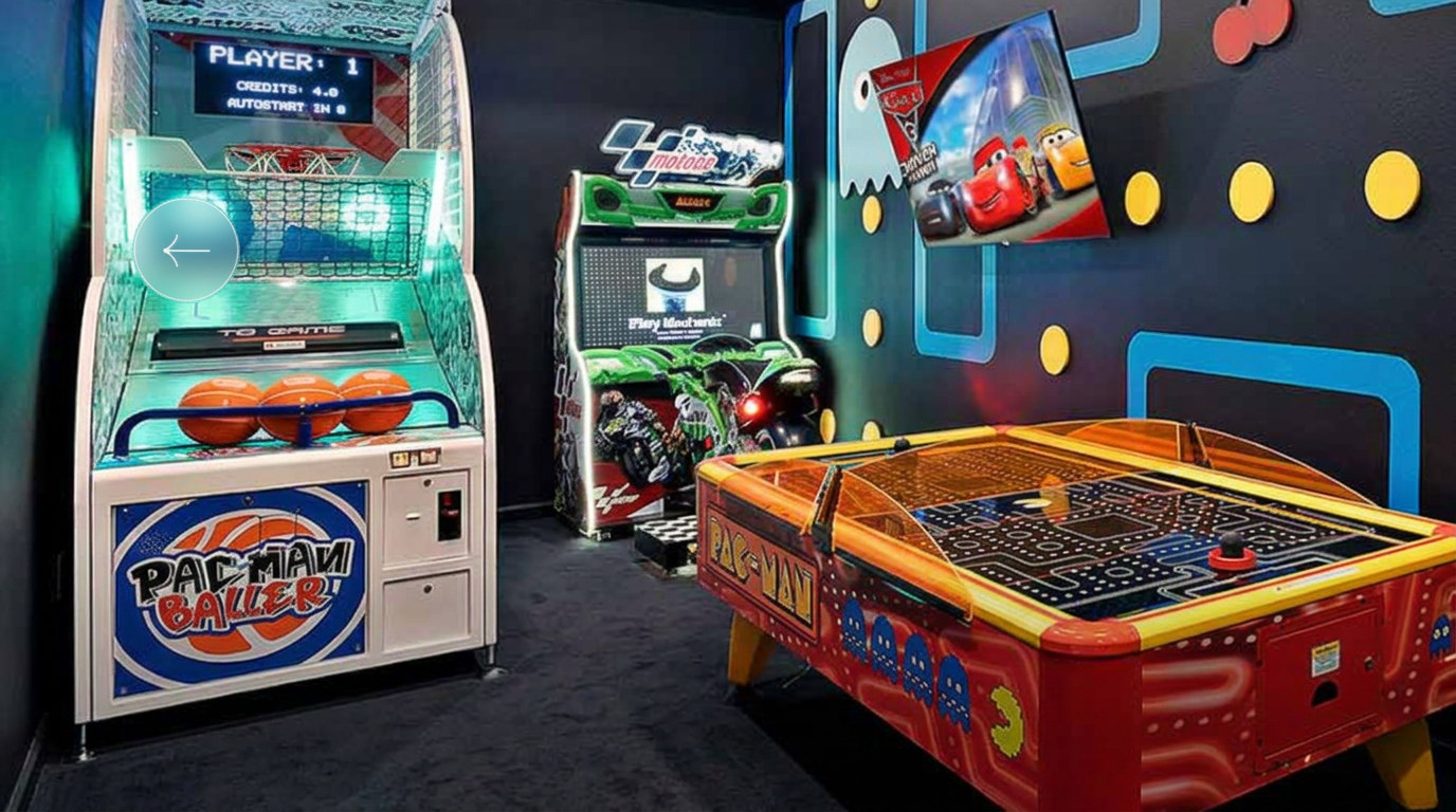 Pac-Man themed game room at the Orlando accommodations
